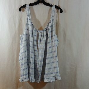 Lane Bryant Womens 24 Tank Top Linen Blend Stripe Blue White Blouse Ruffle Trim